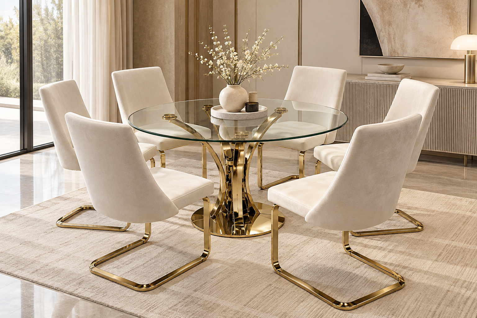 03 — Round Glass Dining Table Set