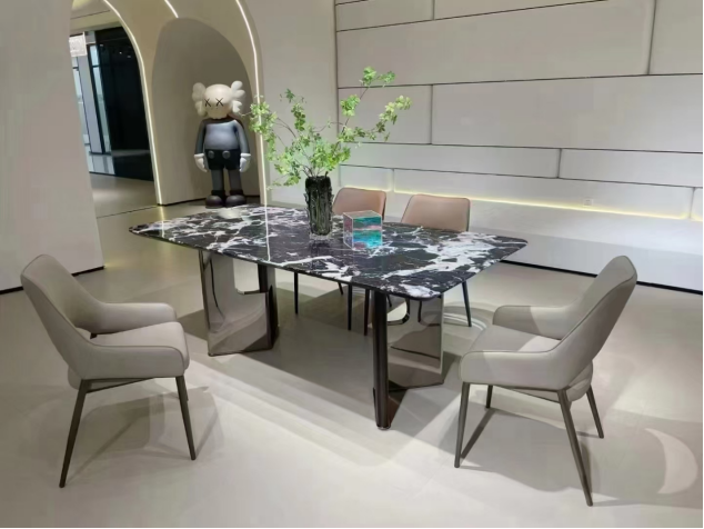 Black marble dining table set