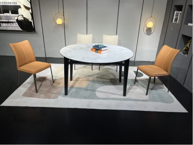 Round marble dining table set