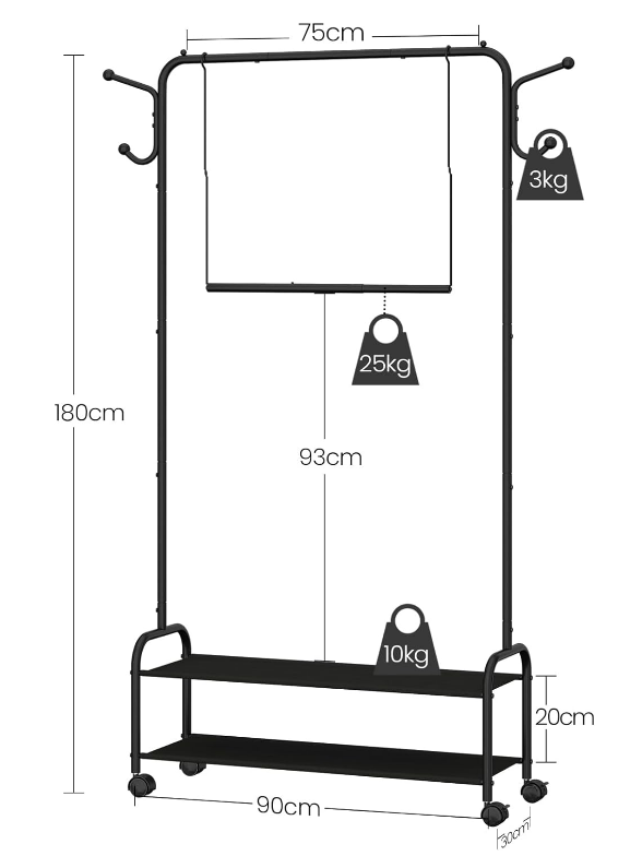 Garment storage rack dimensions